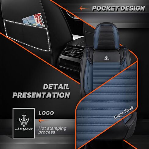 أغطية مقاعد السيارة مناسبة لسيارة Toyota Tundra 2000-2025 - وسادة جلدية قابلة للتنفس، مجموعة أمامية فاخرة للتبريد، مضادة للانزلاق وتصميم ممتاز (أسود وأزرق) in Kuwait