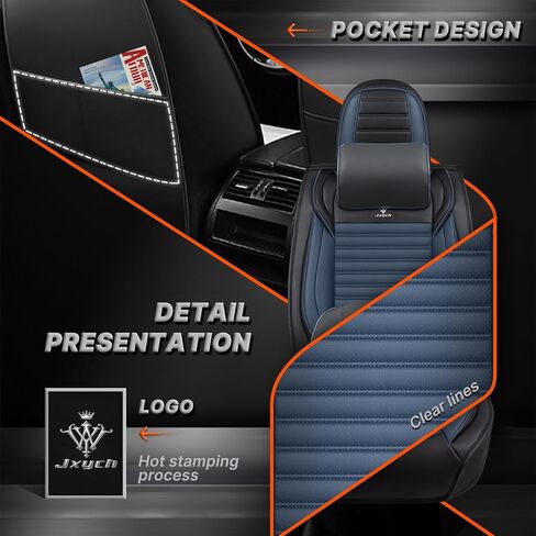 أغطية مقاعد السيارة مناسبة لسيارة Toyota Tundra 2000-2025 - وسادة جلدية قابلة للتنفس، مجموعة أمامية فاخرة للتبريد، مضادة للانزلاق وتصميم ممتاز (أسود وأزرق) in Kuwait