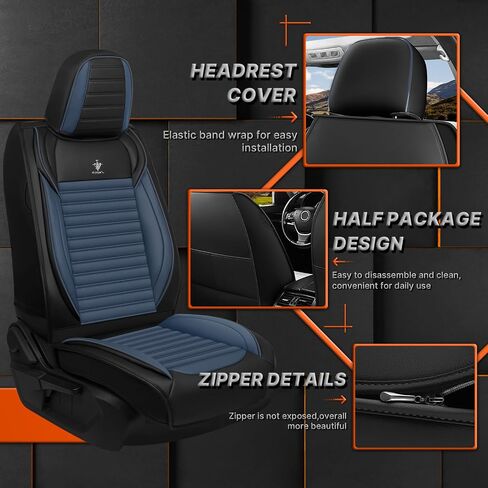 أغطية مقاعد السيارة مناسبة لسيارة Toyota Tundra 2000-2025 - وسادة جلدية قابلة للتنفس، مجموعة أمامية فاخرة للتبريد، مضادة للانزلاق وتصميم ممتاز (أسود وأزرق) in Kuwait