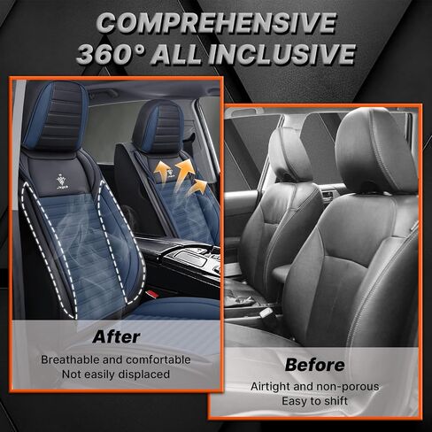 أغطية مقاعد السيارة مناسبة لسيارة Toyota Tundra 2000-2025 - وسادة جلدية قابلة للتنفس، مجموعة أمامية فاخرة للتبريد، مضادة للانزلاق وتصميم ممتاز (أسود وأزرق) in Kuwait
