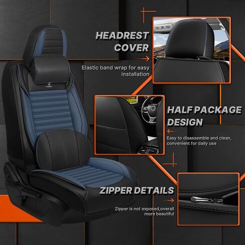 أغطية مقاعد السيارة مناسبة لسيارة Toyota Tundra 2000-2025 - وسادة جلدية قابلة للتنفس، مجموعة أمامية فاخرة للتبريد، مضادة للانزلاق وتصميم ممتاز (أسود وأزرق) in Kuwait