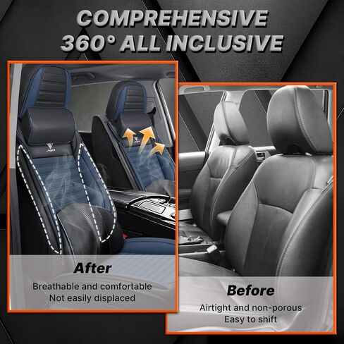 أغطية مقاعد السيارة مناسبة لسيارة Toyota Tundra 2000-2025 - وسادة جلدية قابلة للتنفس، مجموعة أمامية فاخرة للتبريد، مضادة للانزلاق وتصميم ممتاز (أسود وأزرق) in Kuwait
