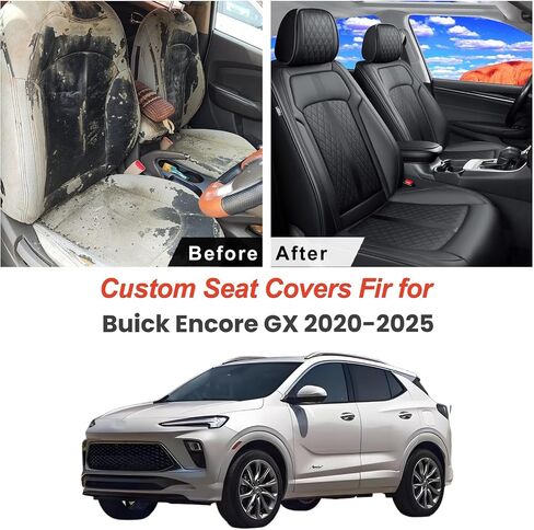 Fit Encore GX Car Seat Covers for Select Buick Encore GX 2020-2024 2025 - Full Coverage Leather, Airbag Compatible, Waterproof & All Weather Seat Cushion Protector, Full Set, Black in Kuwait