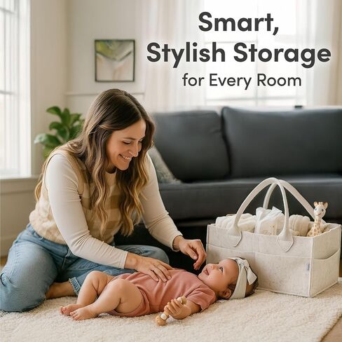 PUTSKA Baby Diaper Caddy Organizer - Nursery Storage Basket for Diaper Station, Baby Basket Shower Gift List and Registry Must-Have, Newborn Essentials, Nursery Decor for Boy or Girl - Grey, Large in Saudi Arabia