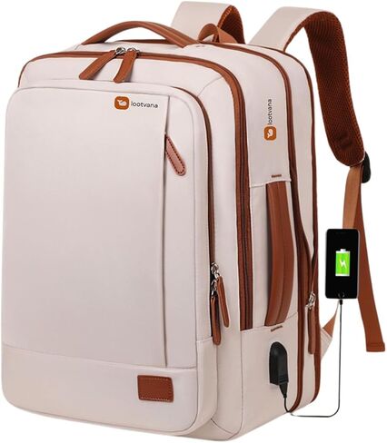 Travel Laptop Backpack – Expandable Carry-on, USB Charging Port, TSA 15.6" Laptop, Executive & College Backpack for Women & Men, Cream in Saudi Arabia