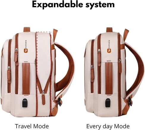 Travel Laptop Backpack – Expandable Carry-on, USB Charging Port, TSA 15.6" Laptop, Executive & College Backpack for Women & Men, Cream in Saudi Arabia