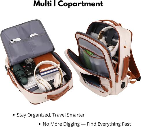 Travel Laptop Backpack – Expandable Carry-on, USB Charging Port, TSA 15.6" Laptop, Executive & College Backpack for Women & Men, Cream in Saudi Arabia