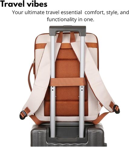 Travel Laptop Backpack – Expandable Carry-on, USB Charging Port, TSA 15.6" Laptop, Executive & College Backpack for Women & Men, Cream in Saudi Arabia