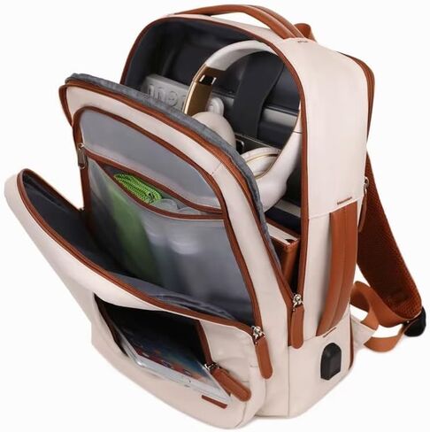Travel Laptop Backpack – Expandable Carry-on, USB Charging Port, TSA 15.6" Laptop, Executive & College Backpack for Women & Men, Cream in Saudi Arabia