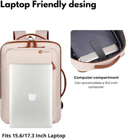 Travel Laptop Backpack – Expandable Carry-on, USB Charging Port, TSA 15.6" Laptop, Executive & College Backpack for Women & Men, Cream in Saudi Arabia