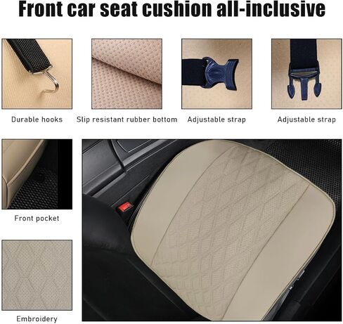 Car Front Seat Cover, 21"×22" Luxury PU Leather Auto Seat Protection Cover, Comfortable Anti Slip Front Bottom Seat Cushion with Full Wrap, Universal Car Accessories (Black) in Saudi Arabia
