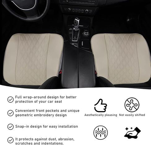 Car Front Seat Cover, 21"×22" Luxury PU Leather Auto Seat Protection Cover, Comfortable Anti Slip Front Bottom Seat Cushion with Full Wrap, Universal Car Accessories (Black) in Saudi Arabia