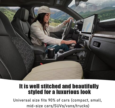 Car Front Seat Cover, 21"×22" Luxury PU Leather Auto Seat Protection Cover, Comfortable Anti Slip Front Bottom Seat Cushion with Full Wrap, Universal Car Accessories (Black) in Saudi Arabia