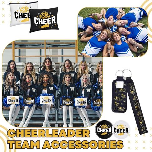 60 Pcs Cheerleader Gifts Bulk Cheer Team Gifts for Women Girls with Cheerleader Cosmetic Bags Makeup Mirror Bracelets Lipstick Holder Keychains Lanyard Cheer Team Party Favors(Black Gold) in Saudi Arabia