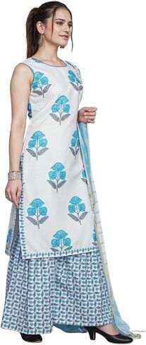 Elegant Floral Print Sleeveless Kurta with Matching Sharara & Dupatta | Stylish Festive & Ethnic Wear for Women in Saudi Arabia