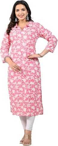 كورتي قطني مطبوع للنساء من رامكودي | كورتا برقبة ذات ياقة مستقيمة | بلوزة تونيك بأكمام 3/4 | كورتي هندي كاجوال للنساء in Kuwait