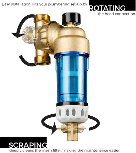 iSpring WSP-50 Reusable Whole House Spin Down Sediment Water Filter 50 Micron, 1" MNPT + 3/4" FNPT w/Push to Connect Fittings in Kuwait