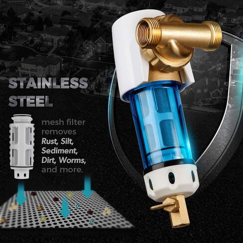 iSpring WSP-50 Reusable Whole House Spin Down Sediment Water Filter 50 Micron, 1" MNPT + 3/4" FNPT w/Push to Connect Fittings in Kuwait