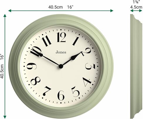 ساعة حائط JONES CLOCKS® Fenchurch | ساعة دائرية كلاسيكية كبيرة | 16 بوصة | أخضر | تصميم ديكور أنيق مثالي للمطبخ أو غرفة المعيشة أو غرفة النوم in Kuwait