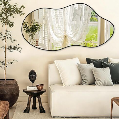 potijo Irregular Wall Mirror 20×36 Inch Wall Mirrors Decorative Gold Modern Asymmetrical Abstract Mirror for Bathroom Bedroom Living Room Entryway Hallway in Saudi Arabia