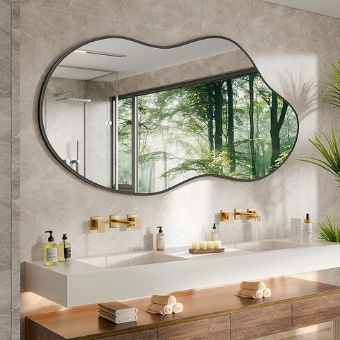 potijo Irregular Wall Mirror 20×36 Inch Wall Mirrors Decorative Gold Modern Asymmetrical Abstract Mirror for Bathroom Bedroom Living Room Entryway Hallway in Saudi Arabia