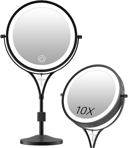 Lighted Makeup Mirror with Magnification, 1x/10x Magnifying Mirror with 3 Color and Blessed Cross, 7" Rechargeable Brightness Dimmable Height Adjustable Vanity Mirror, Christian Women Gift in Saudi Arabia