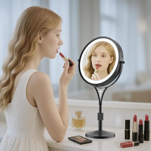 Lighted Makeup Mirror with Magnification, 1x/10x Magnifying Mirror with 3 Color and Blessed Cross, 7" Rechargeable Brightness Dimmable Height Adjustable Vanity Mirror, Christian Women Gift in Saudi Arabia
