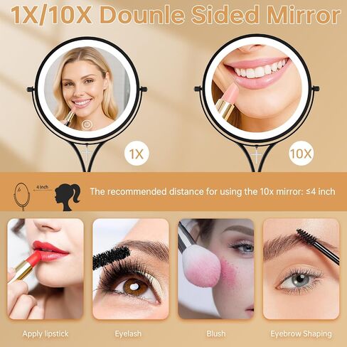 Lighted Makeup Mirror with Magnification, 1x/10x Magnifying Mirror with 3 Color and Blessed Cross, 7" Rechargeable Brightness Dimmable Height Adjustable Vanity Mirror, Christian Women Gift in Saudi Arabia