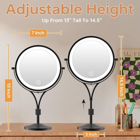 Lighted Makeup Mirror with Magnification, 1x/10x Magnifying Mirror with 3 Color and Blessed Cross, 7" Rechargeable Brightness Dimmable Height Adjustable Vanity Mirror, Christian Women Gift in Saudi Arabia