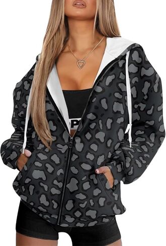 Womens Oversized Hoodie with Zipper Pockets Hooded Gradient Sweatshirt Women Zip Up Sweater Women Size XS-4XL in Saudi Arabia