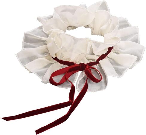 Decorative Ruffle Collar Retro Palace Ruffle Neck Scarf with Red Velvet Ties Steampunk Costume Accessory in Saudi Arabia