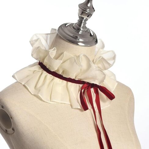 Decorative Ruffle Collar Retro Palace Ruffle Neck Scarf with Red Velvet Ties Steampunk Costume Accessory in Saudi Arabia