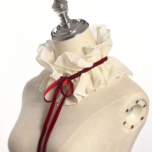 Decorative Ruffle Collar Retro Palace Ruffle Neck Scarf with Red Velvet Ties Steampunk Costume Accessory in Saudi Arabia