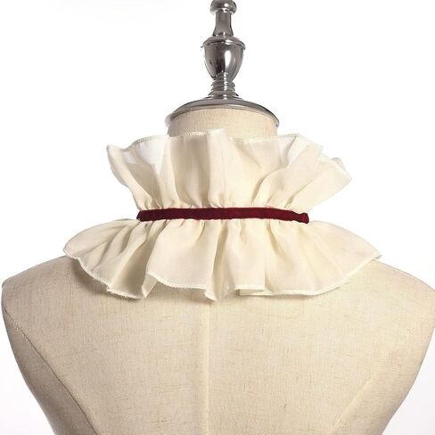 Decorative Ruffle Collar Retro Palace Ruffle Neck Scarf with Red Velvet Ties Steampunk Costume Accessory in Saudi Arabia