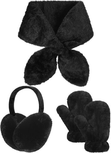 3 Pcs Winter Faux Fur Collar Scarf Ear Muffs Mittens Set for Women Cold Weather Outdoor in Saudi Arabia