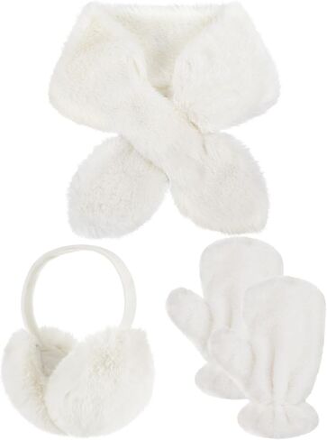 3 Pcs Winter Faux Fur Collar Scarf Ear Muffs Mittens Set for Women Cold Weather Outdoor in Kuwait