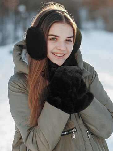 3 Pcs Winter Faux Fur Collar Scarf Ear Muffs Mittens Set for Women Cold Weather Outdoor in Saudi Arabia