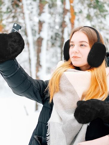 3 Pcs Winter Faux Fur Collar Scarf Ear Muffs Mittens Set for Women Cold Weather Outdoor in Saudi Arabia