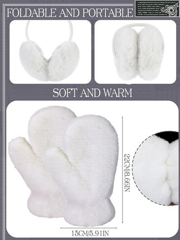 3 Pcs Winter Faux Fur Collar Scarf Ear Muffs Mittens Set for Women Cold Weather Outdoor in Kuwait