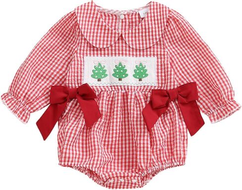 Smocked Baby Girl Clothes Christmas Romper Gingerbread Man Long Sleeve Smocked Jumpsuits Bow Headband Outfits in Kuwait