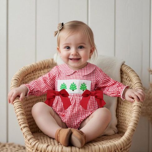 Smocked Baby Girl Clothes Christmas Romper Gingerbread Man Long Sleeve Smocked Jumpsuits Bow Headband Outfits in Kuwait
