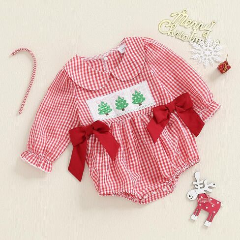 Smocked Baby Girl Clothes Christmas Romper Gingerbread Man Long Sleeve Smocked Jumpsuits Bow Headband Outfits in Kuwait