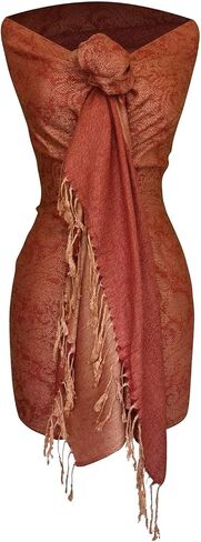 Peach Couture Elegant Vintage Two Color Jacquard Paisley Pashmina Shawl Wrap in Saudi Arabia