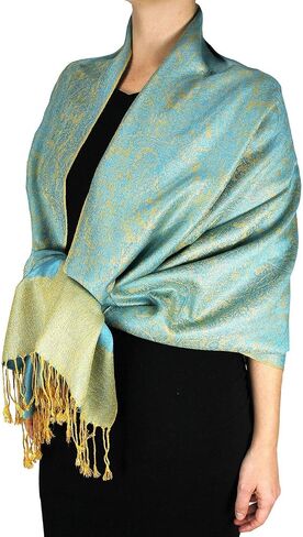 Peach Couture Elegant Vintage Two Color Jacquard Paisley Pashmina Shawl Wrap in Saudi Arabia