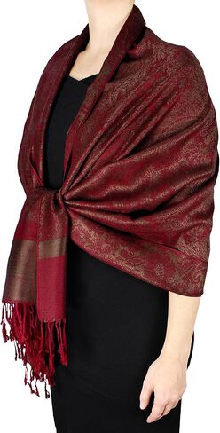 Peach Couture Elegant Vintage Two Color Jacquard Paisley Pashmina Shawl Wrap in Saudi Arabia