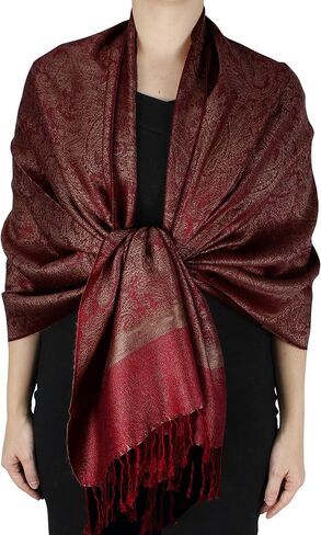 Peach Couture Elegant Vintage Two Color Jacquard Paisley Pashmina Shawl Wrap in Saudi Arabia