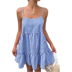 SweatyRocks Women's Summer Gingham Dresses Backless Spaghetti Strap Loose Ruffle Mini Vacation Dress in Saudi Arabia