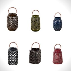Zaer Ltd. Ceramic Lanterns with Handle, Set of 6, Assorted Colors, Decorative Candleholders with Cutout Design (Large) in Saudi Arabia