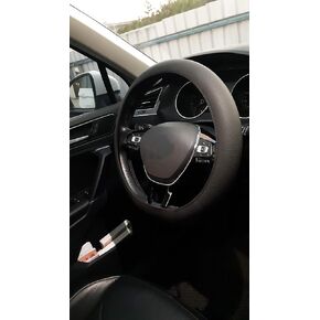 Black Steering Wheel Cover Leather - Universal Auto Car Accessories Breathable Stretchable Thin Rubber Interior for Men for Women 15 Inch (Black) in Saudi Arabia