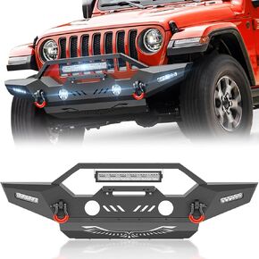 SUORTO for JL Off-Road Front Bumper Compatible with 2018 2019 2020 2021 2022 2023 2024 Jeep Wrangler JL JLU with Skid Plate and Winch Plate, License Plate Frame, LED Lights, Fog Light Hole & D-rings in Saudi Arabia